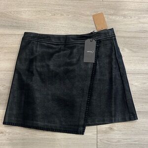 Very J Black Faux Leather Wrap-Front Mini Skirt